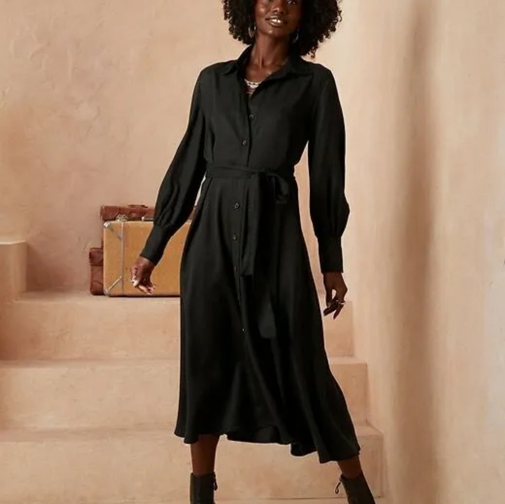 Banana Republic Black Button Up/Tie Waist Dress